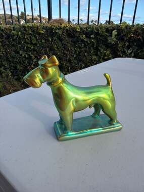 Zsolnay Hungary Eosin Iridescent Green Glazed Fox Terrier Dog Figurine